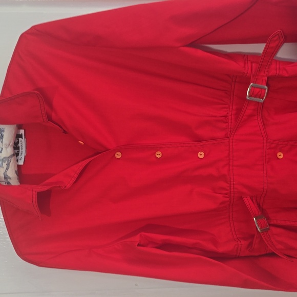 Vintage Minna Lee N.R.1 Long Sleeve Belted Red Shirt Dress With Pockets Size L - Picture 2 of 10